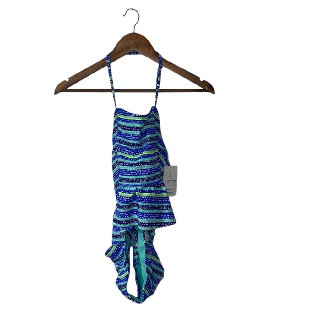 NWT Old Navy Girls 2 Piece Swim Suit Blue Green Stripes Size XL